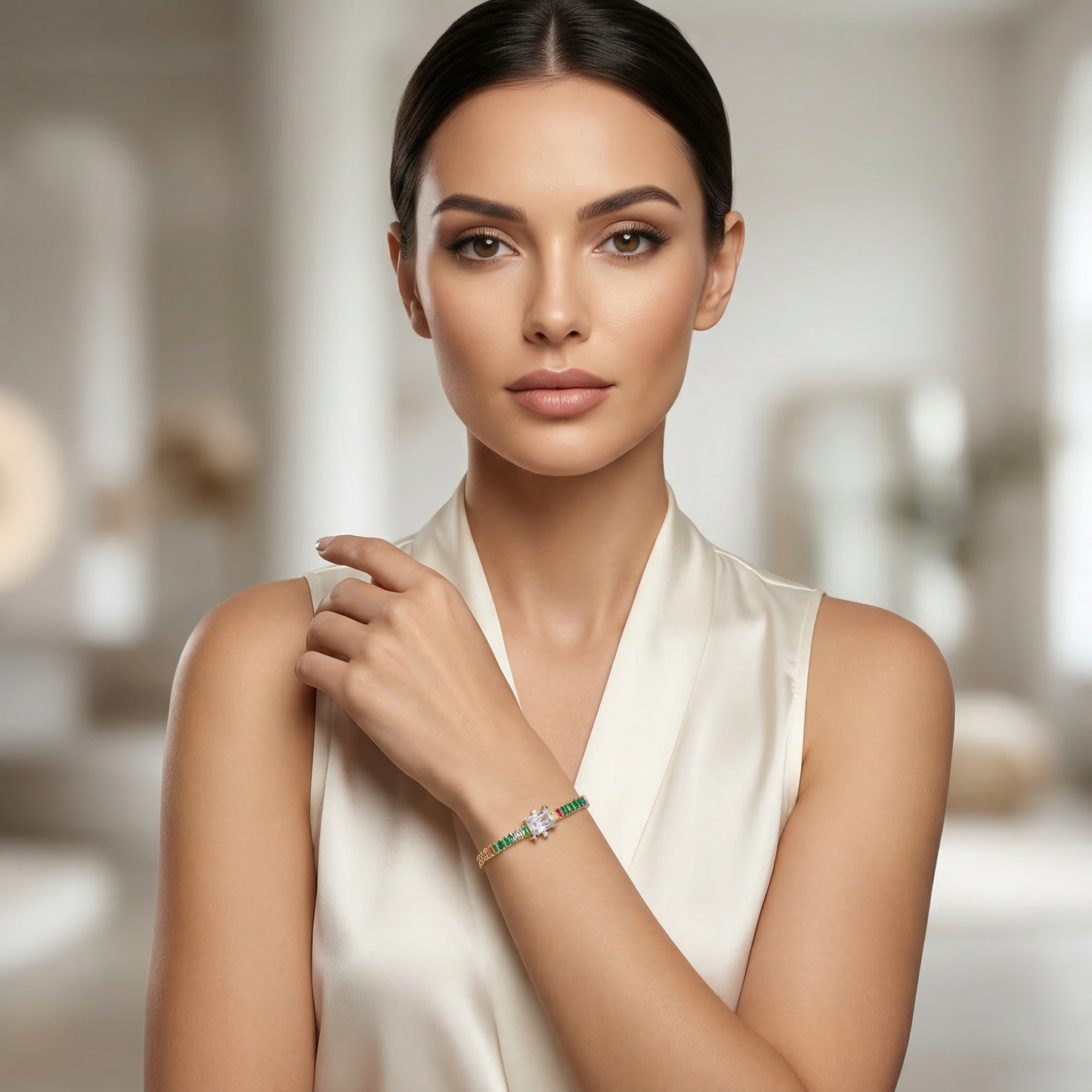 Rainbow Baguette Zircon Gold Plated Bracelet