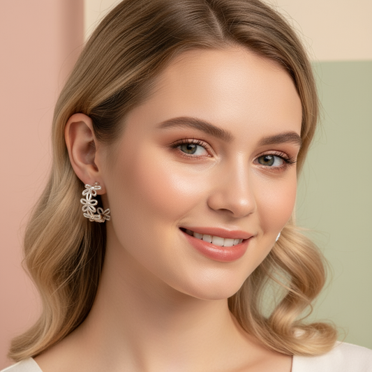 Silver Daisy Bloom Hoop Earrings