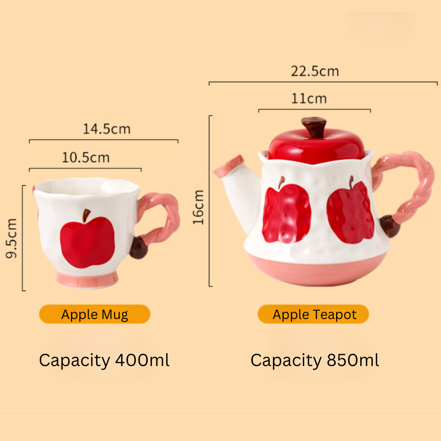 Apple Ceramic Tea Set – Cute Fruit Teapot and Mug Gift Set