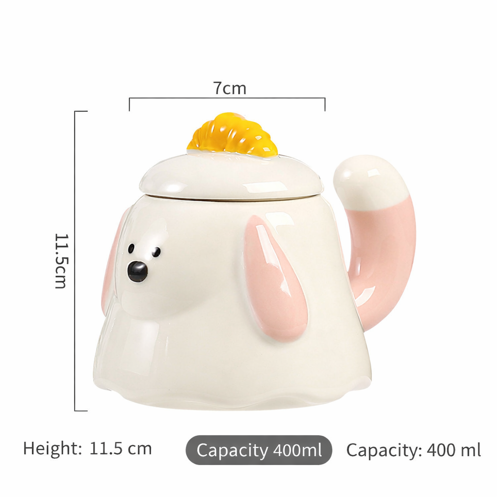 Cute Puppy Ceramic Mug with Lid – Tail Handle