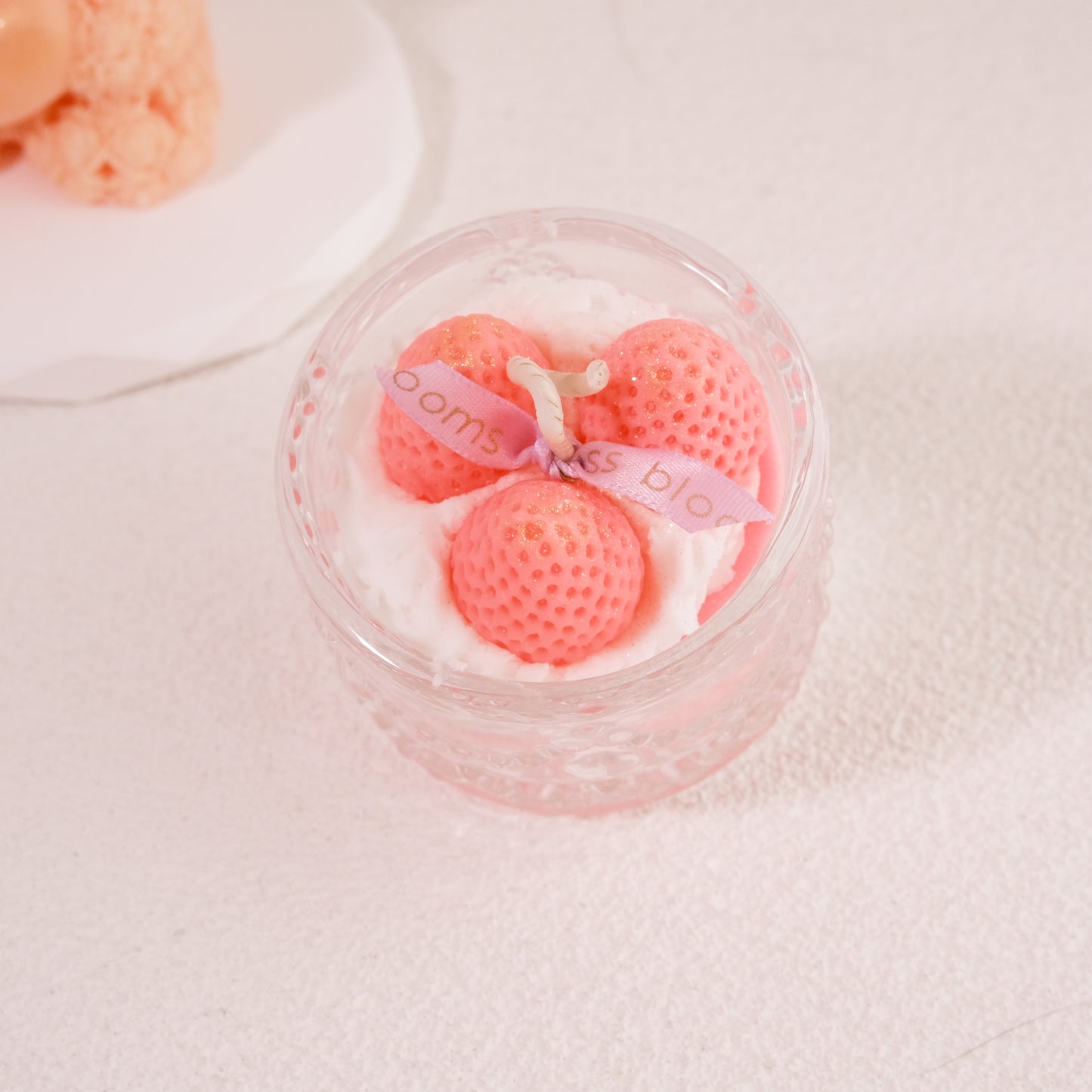 Miss Blooms Sweet Treats Sparkle Jar Candle flatlay with small bear candle figures