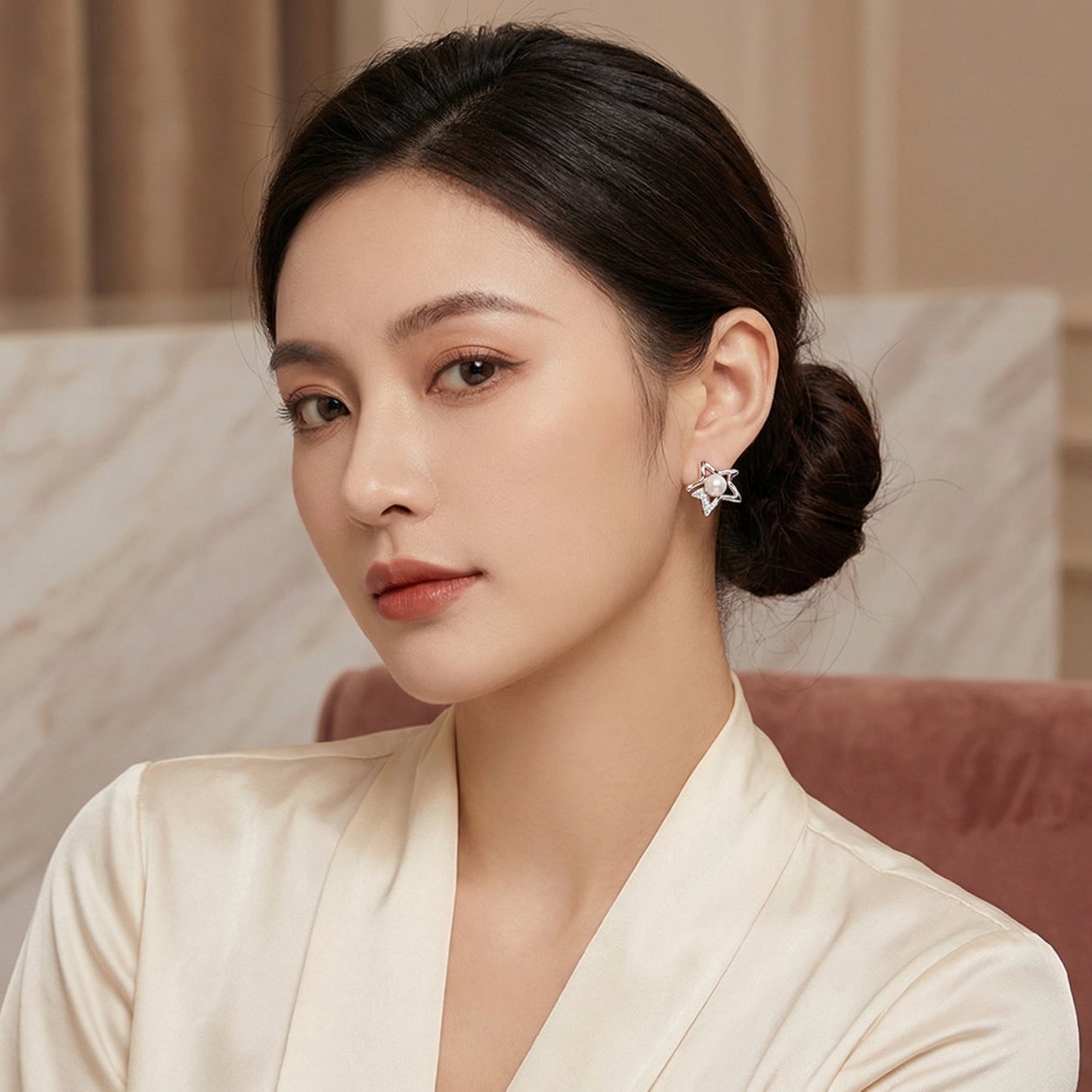 Celestial Star Pearl Zircon Rhodium Earring