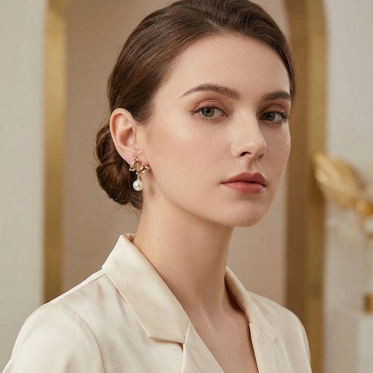 Enchanted Butterfly Pearl Shap Drop Gold Plated Earring