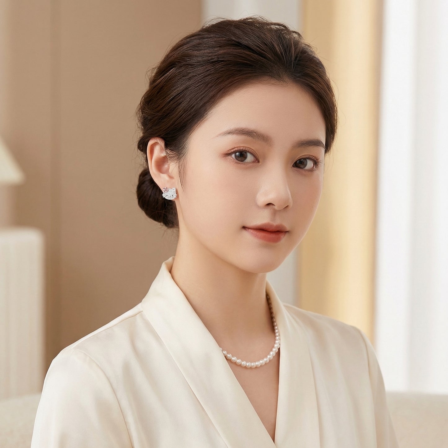 Sparkling Pave Kitty Rhodium Plated Earring