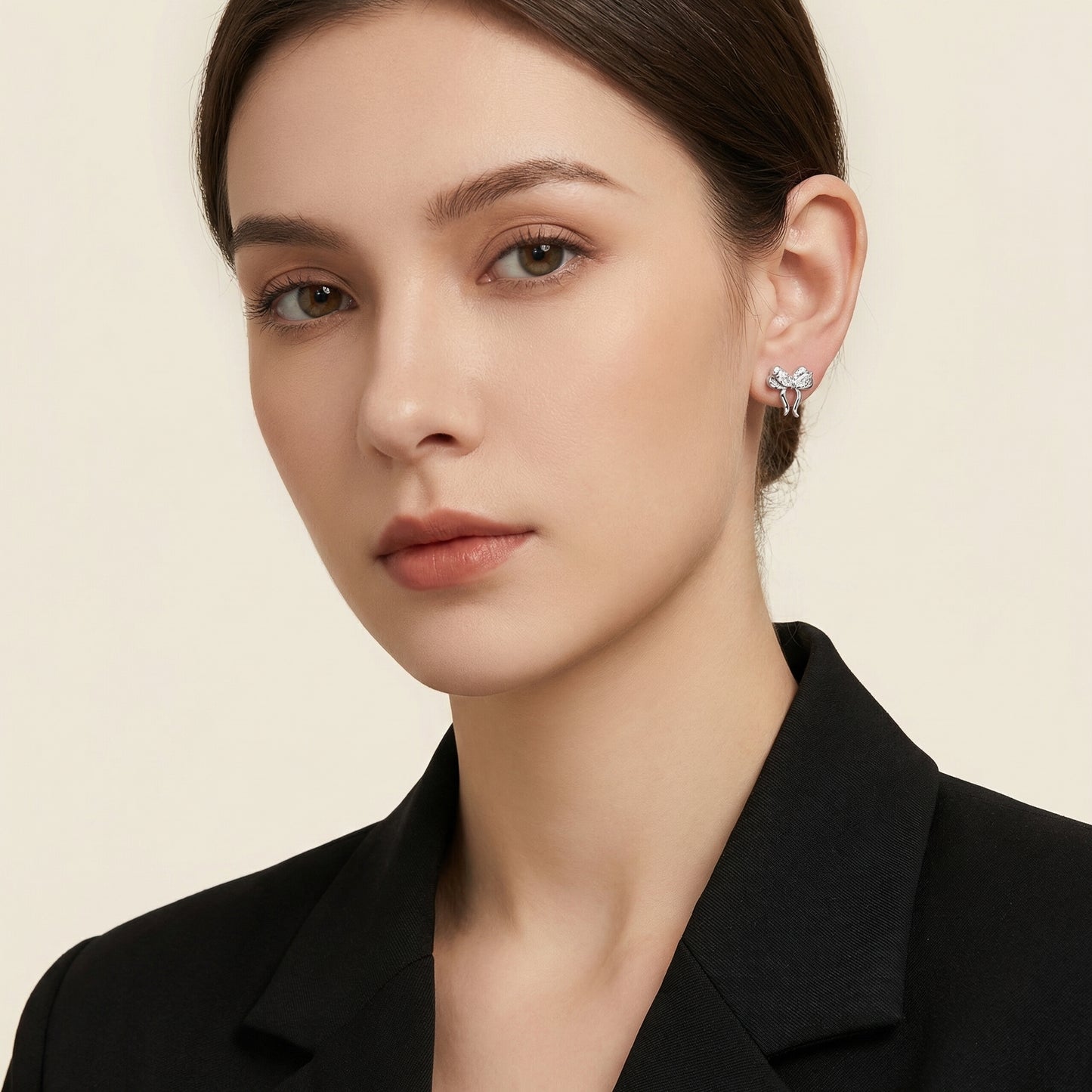 Petite Zircon Bow Rhodium Plated Sterling Silver Earring