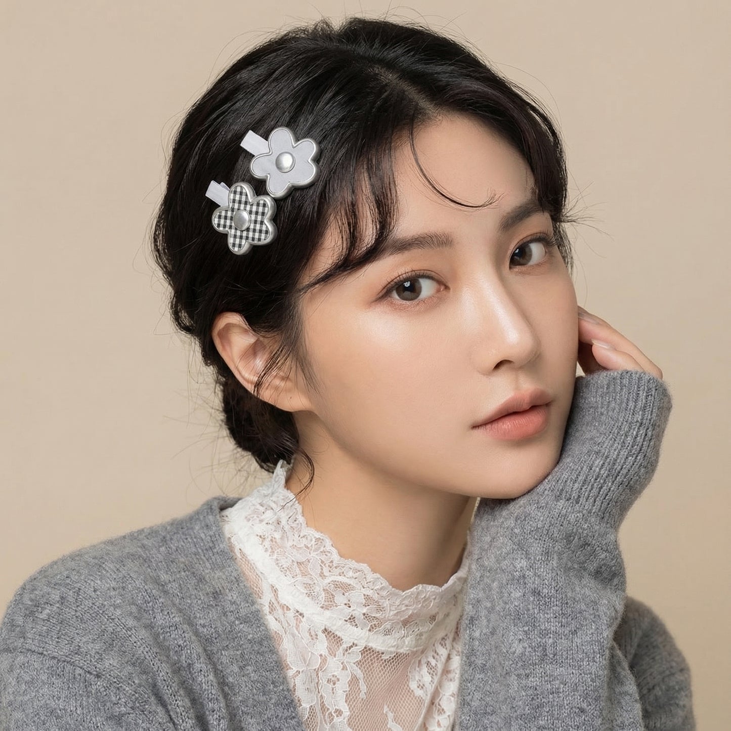 Retro Gingham Flower Clip Set