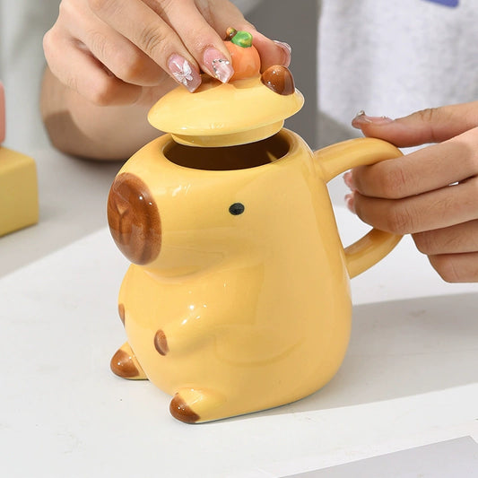 Capybara Ceramic Mug with Lid