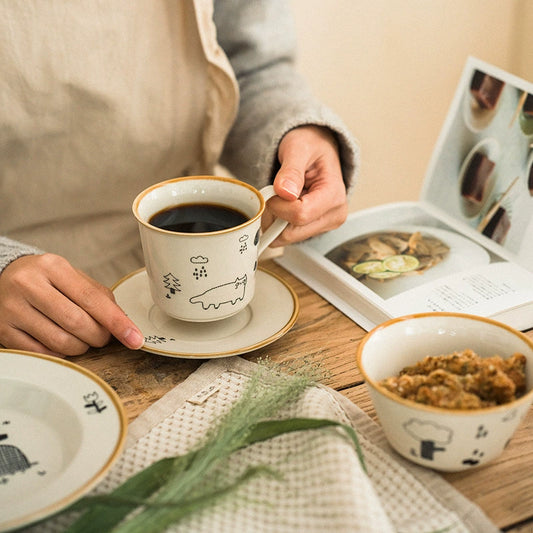 Whimsical Cat Teacup with Saucer