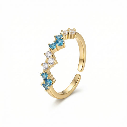 Alternating Blue Zircon Adjustable Gold Plated Ring
