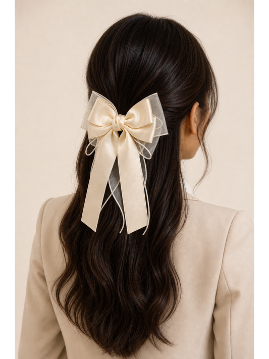 Beige Layered Satin Bow Hair Clip 2