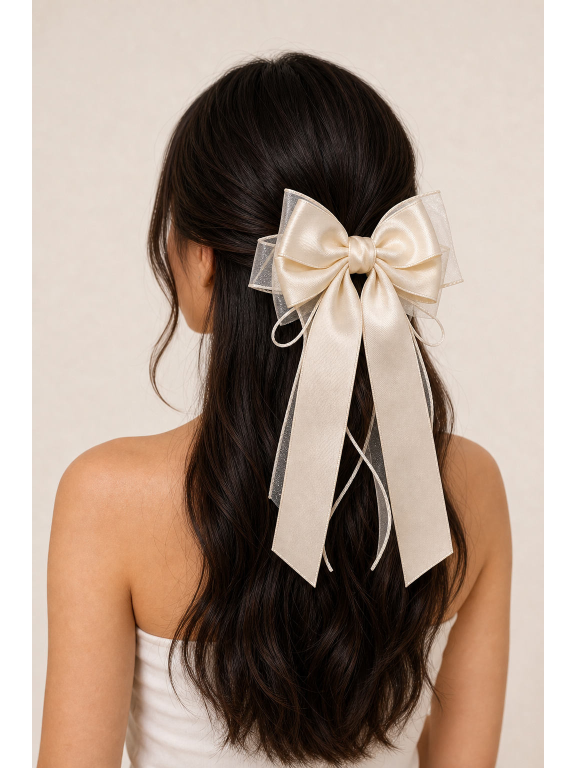 Beige Layered Satin Bow Hair Clip 3