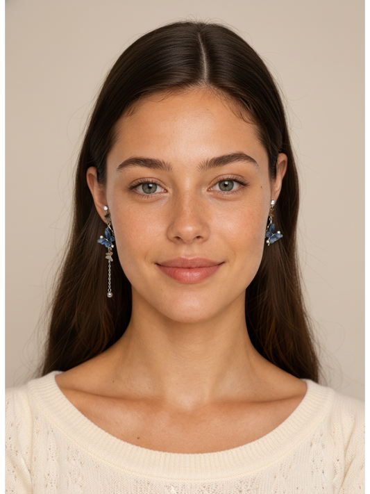 Blue Asymmetrical Butterfly Enamel with Sterling Silver Posts Earring 2