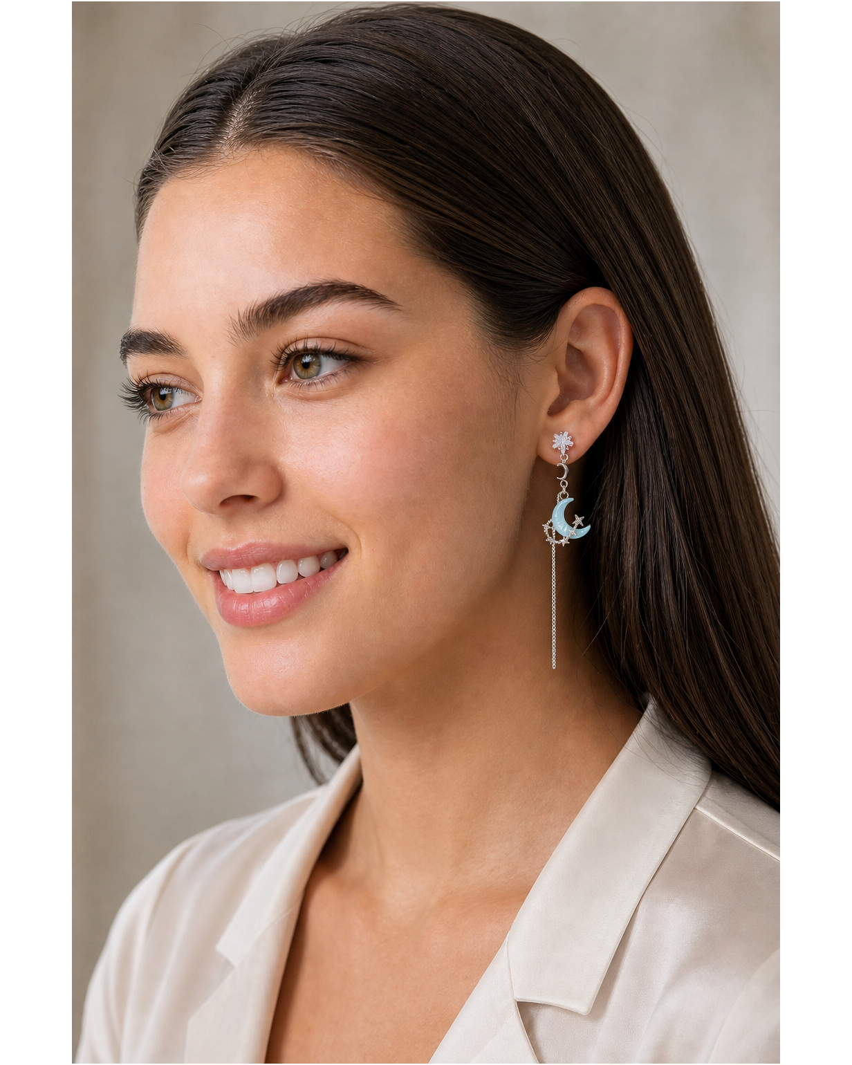 Blue Moon And Star Tassel Rhodium with Sterling Silver Posts Earring 3