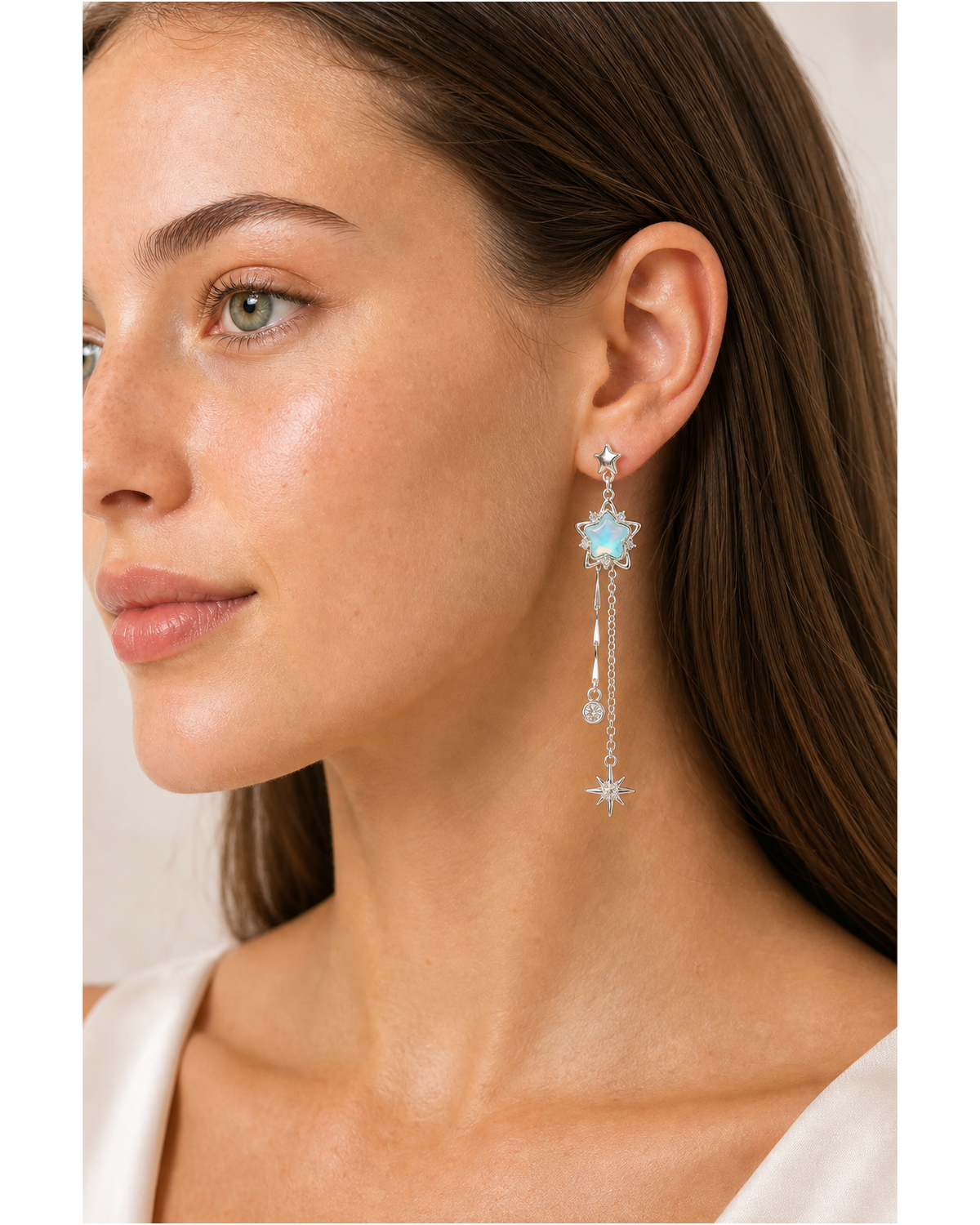 Blue Star Tassel Drop Rhodium with Sterling Silver Posts Earring 3