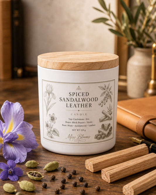 Spiced Sandalwood Leather Scented Candle | Inspired by Santal 33