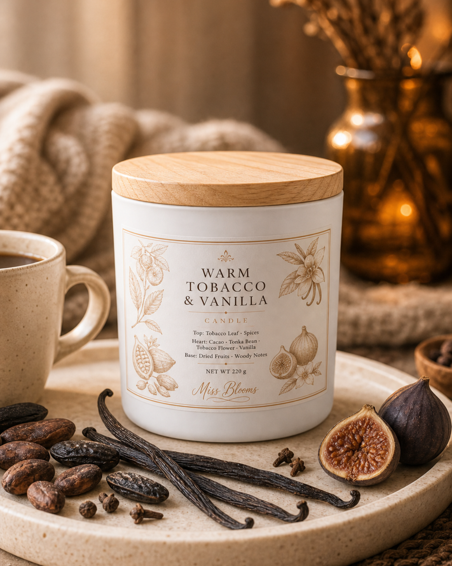 Warm Tobacco & Vanilla Scented Candle | Inspired by Tobacco Vanille