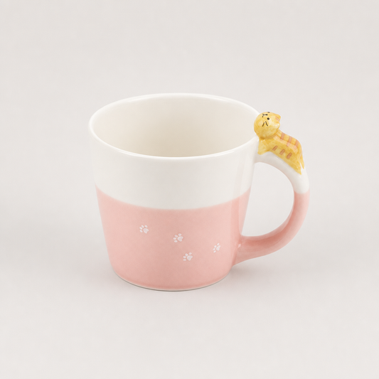 Pink Cat-Handle Ceramic Mug