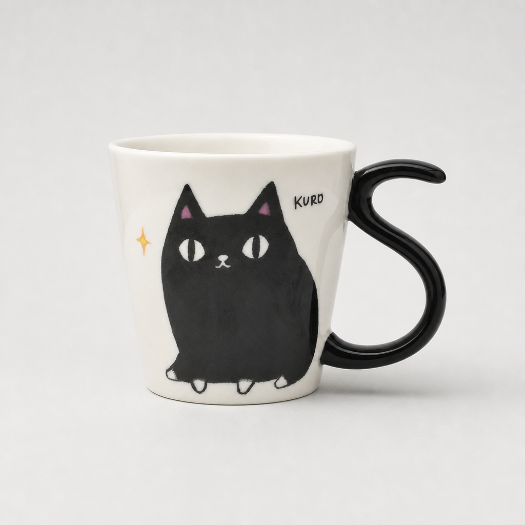 Cat-Print Mug with Tail Handle