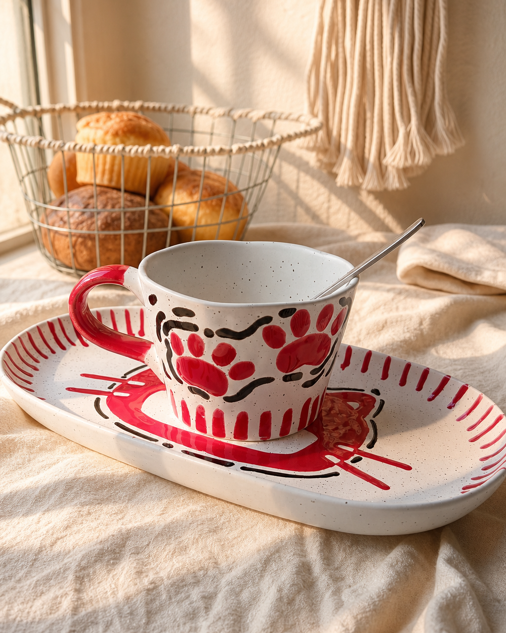 Red Paw Print Speckled Ceramic Mug