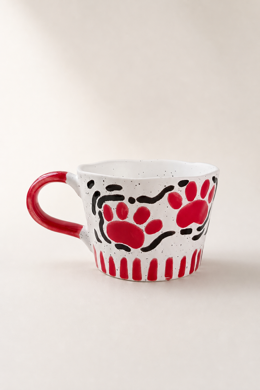 Red Paw Print Speckled Ceramic Mug