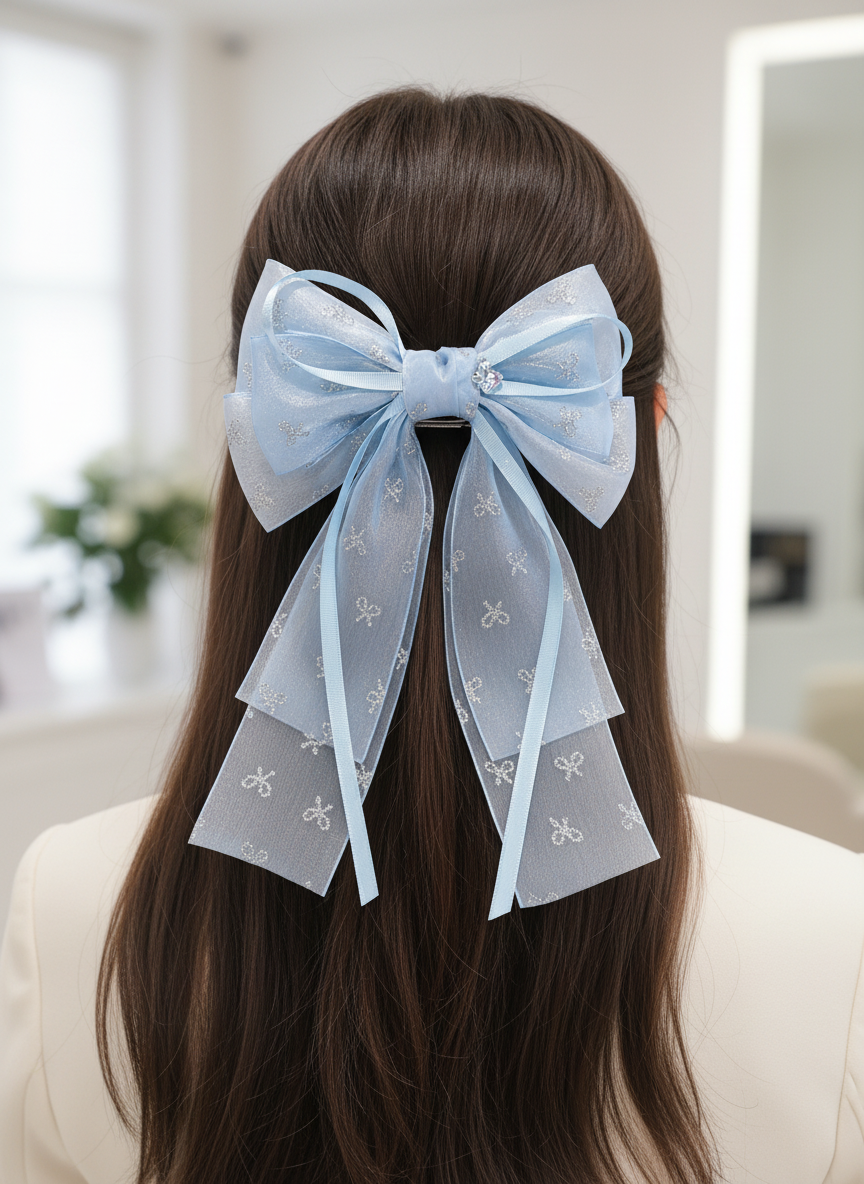 Elegant Blue Sheer Bow Hair Clip, Pack of 2 3