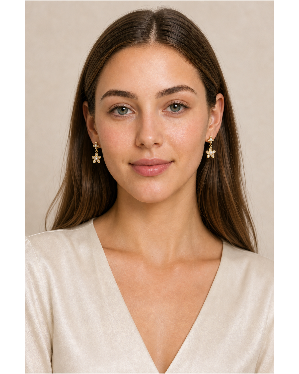 Pearl Flower Drop Gold with Sterling Silver Posts Earring 2