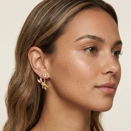 Bunny With Pink Cubic Zirconia Gold Plated with Sterling Silver Posts Earring 3