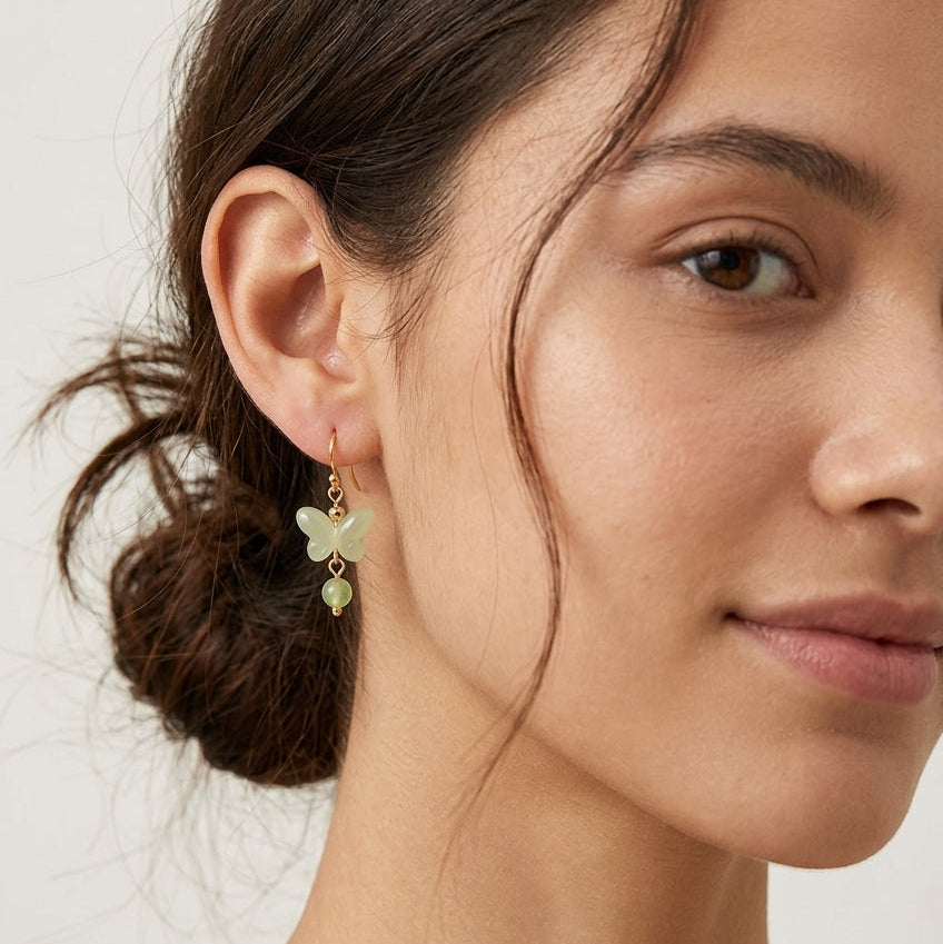 Delicate Butterfly Drop With Natural Stone Gold Plated with Sterling Silver Posts Earring 5