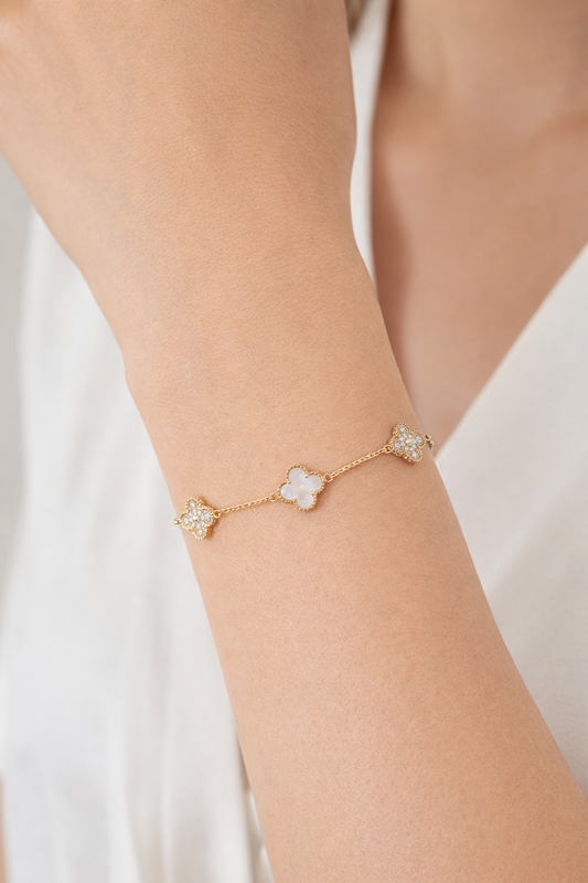 Gold Plated Clover Chain Bracelet with Zircon Accents 2