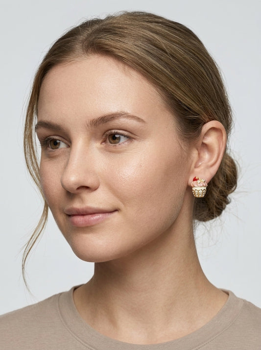 Plated Cupcake With Zircon Accents Gold with Sterling Silver Posts Earring 2