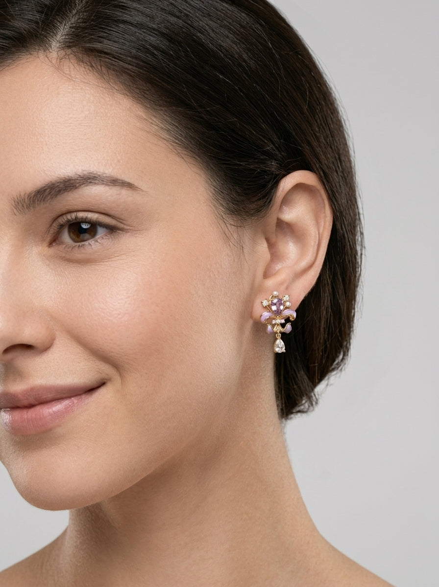 Elegant Plated Fleur-de-lis With Zircon & Pearl Accents Gold with Sterling Silver Posts E… 3