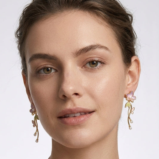 Floral Drop With Pearl Shapes Gold Plated with Sterling Silver Posts Earring 2