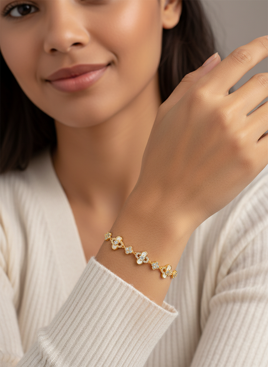 Gold Plated Four-Leaf Clover Cubic Zirconia Sliding Bracelet 2