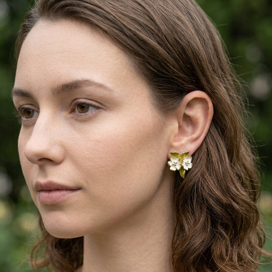 Gardenia Flower Gold Plated with Sterling Silver Posts Earring 4