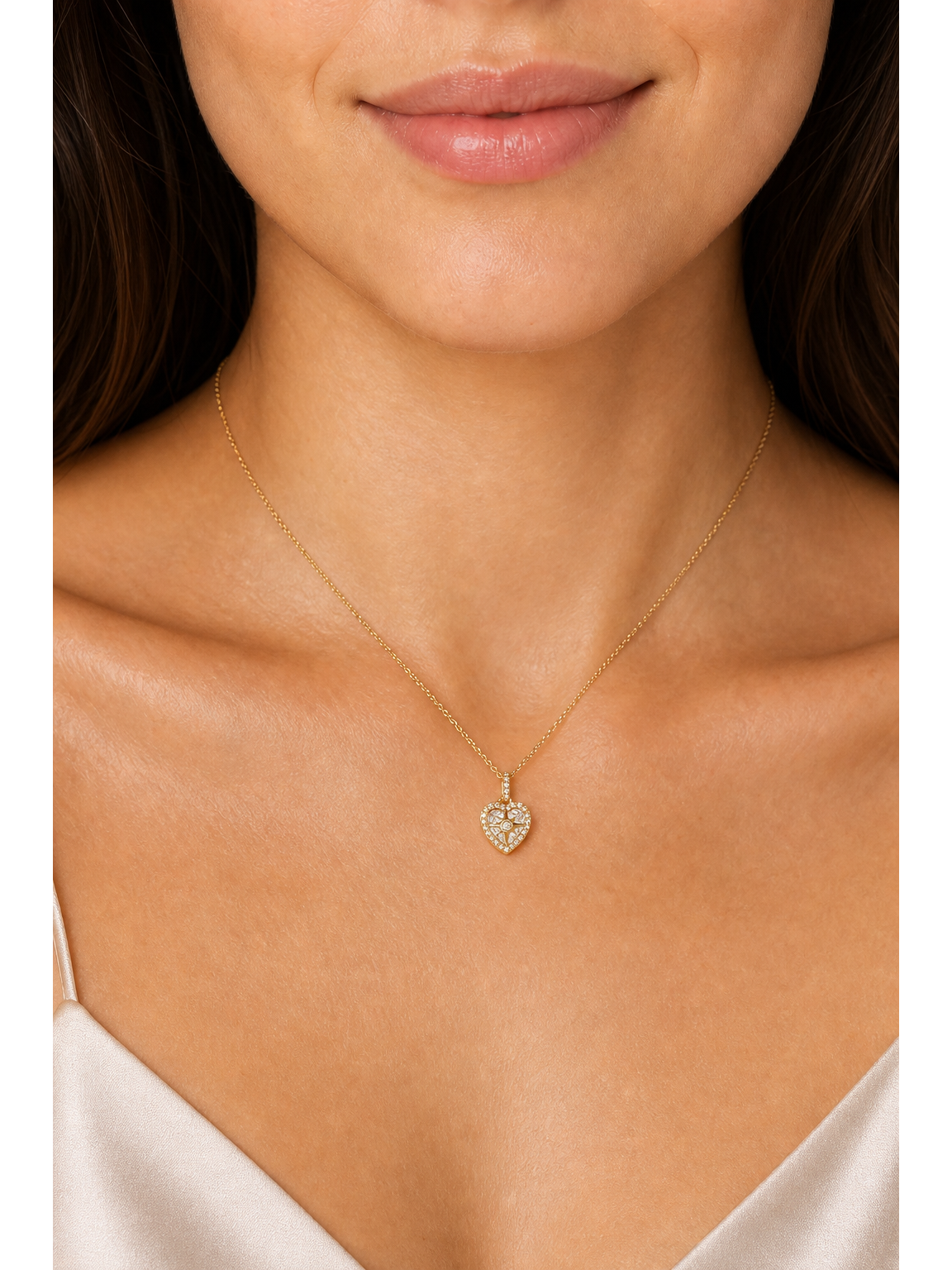 Gold Plated Heart Compass Zircon Necklace 3