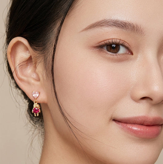 Heart & Doll Drop Gold Plated with Sterling Silver Posts Earring 2