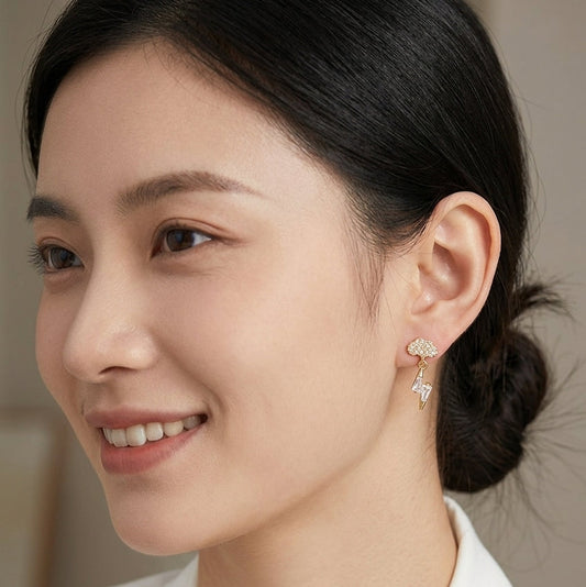 Lightning Cloud Drop Gold Plated with Sterling Silver Posts Earring 2