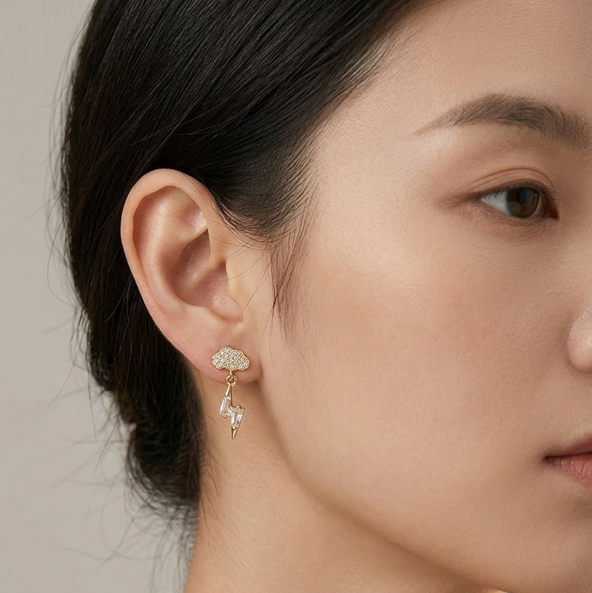 Lightning Cloud Drop Gold Plated with Sterling Silver Posts Earring 3