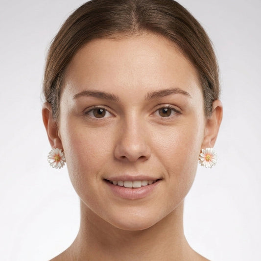 Pearl White Floral Gold Plated with Sterling Silver Posts Earring 2