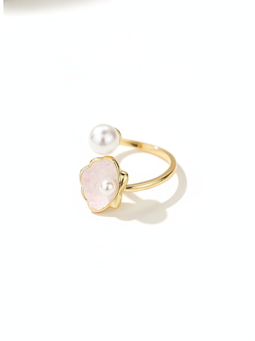 Gold Plated Pink Floral Open Ring 1