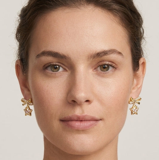 Star And Bow Drop Gold Plated with Sterling Silver Posts Earring 2