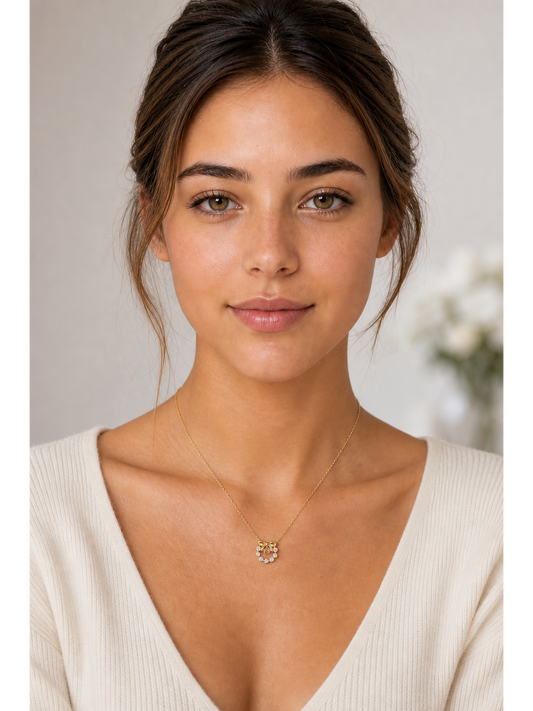 Gold Plated Sterling Silver Bow Zircon Necklace 2