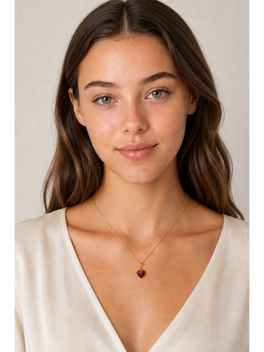 Gold Plated Sterling Silver Red Heart Pendant Necklace 2