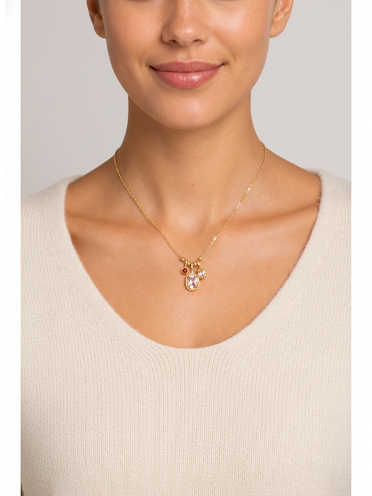 Gold Plated Triple Zircon Charm Necklace 2