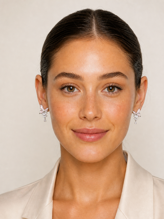 Pink Butterfly Zircon Drop Rhodium with Sterling Silver Posts Earring 2