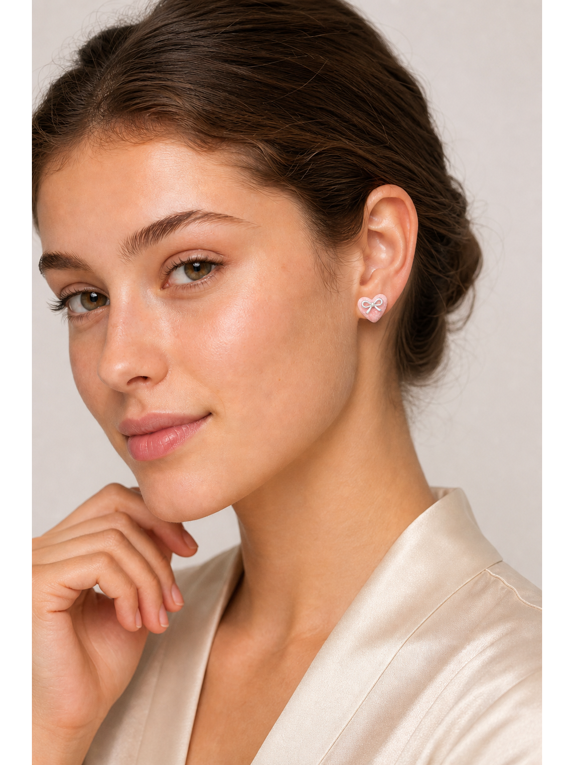 Pink Glitter Heart Bow With Finish Rhodium with Sterling Silver Posts Earring 3