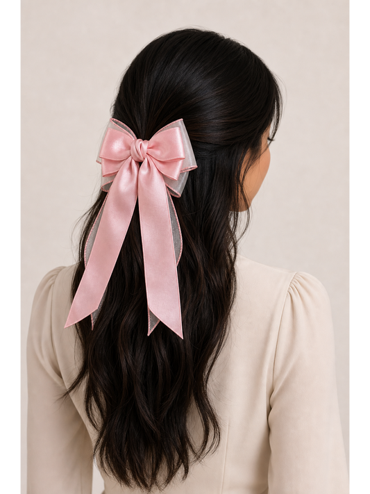 Pink Layered Ribbon Bow Hair Clip 2