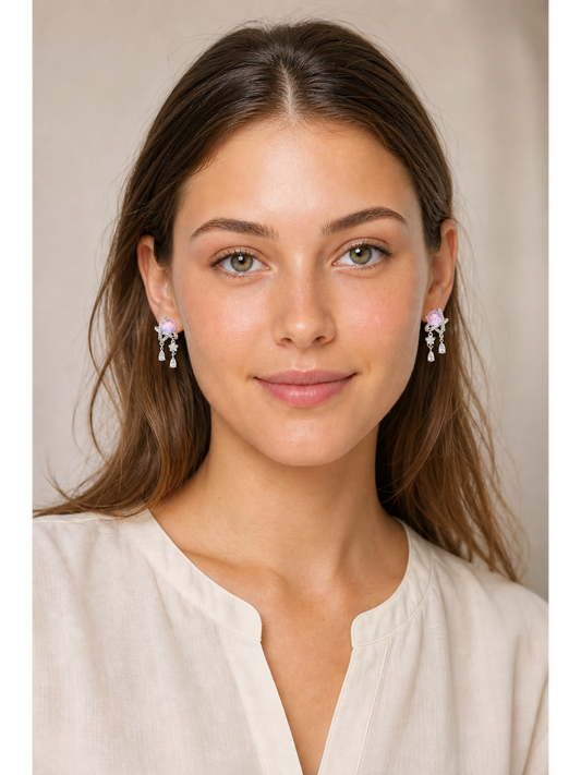 Pink Pearl Star Drop Rhodium with Sterling Silver Posts Earring 2