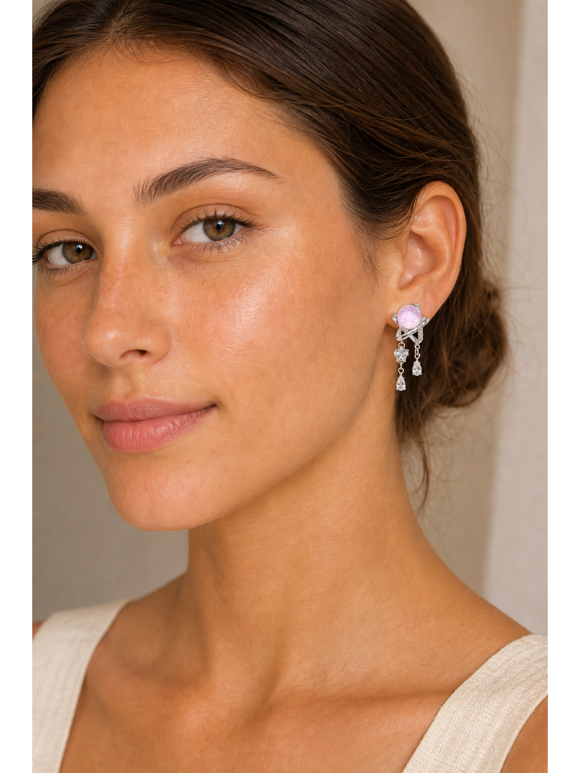 Pink Pearl Star Drop Rhodium with Sterling Silver Posts Earring 3
