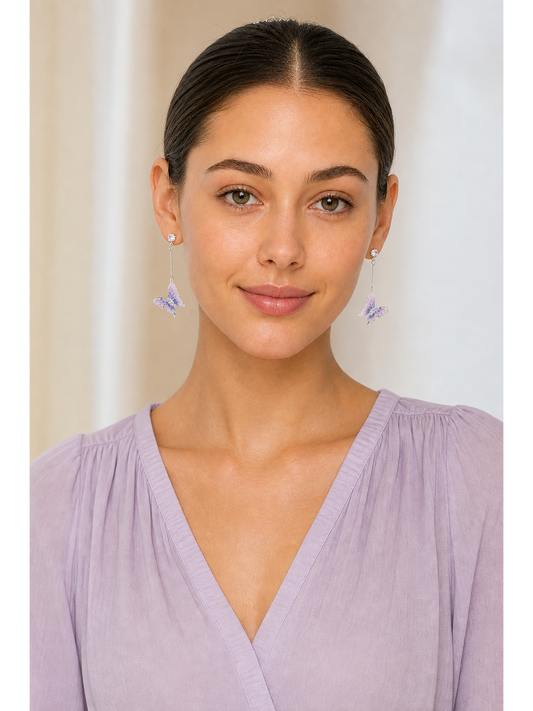 Purple Butterfly Drop Rhodium with Sterling Silver Posts Earring 2